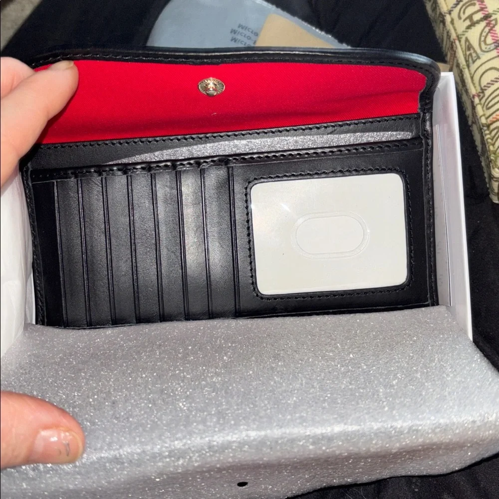 Dooney 🆕 Tartan Continental Clutch wallet red  plaid woven cotton fabric - Picture 3 of 5